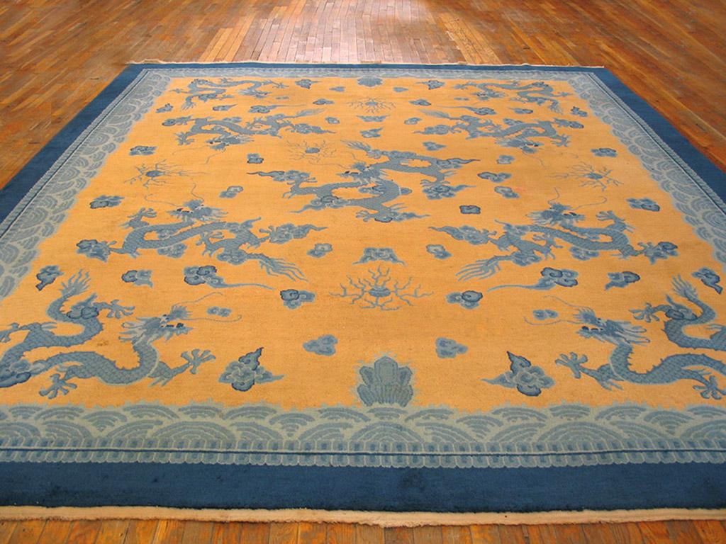 Hand-Knotted 1930s Chinese Art Deco Dragon Carpet ( 10' x 11'9