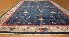 Brilliant Royal Blue Color With chinoiserie Pattern Antique Chinese Art Deco Rug
