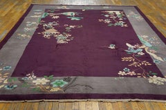 1920s Purple Grey Green Antique Chinese Art Deco Carpet 8' x 10'10" Wool Rug