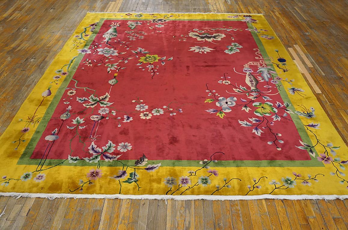 Hand-Knotted 1920s Chinese Art Deco Carpet ( 9'3
