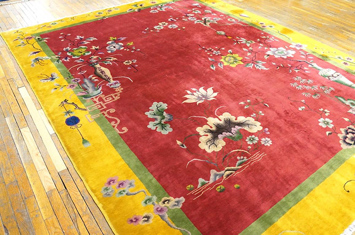 Wool 1920s Chinese Art Deco Carpet ( 9'3