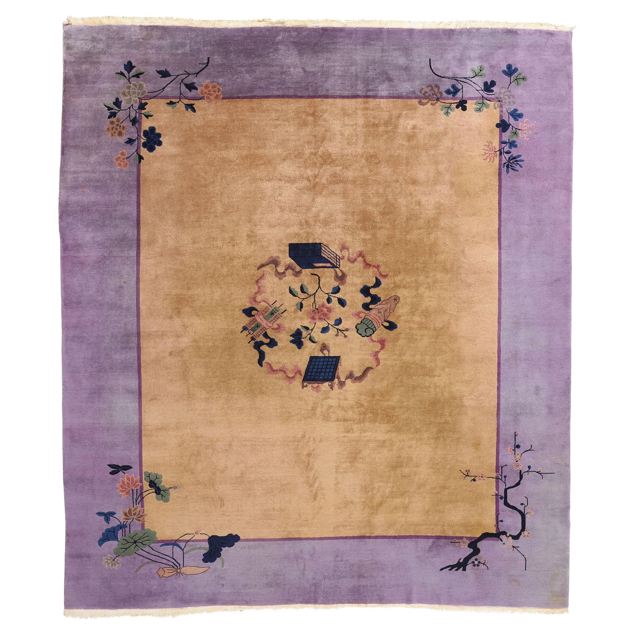 Antique Chinese Art Deco Baotou Rug with Scholar Pictorial