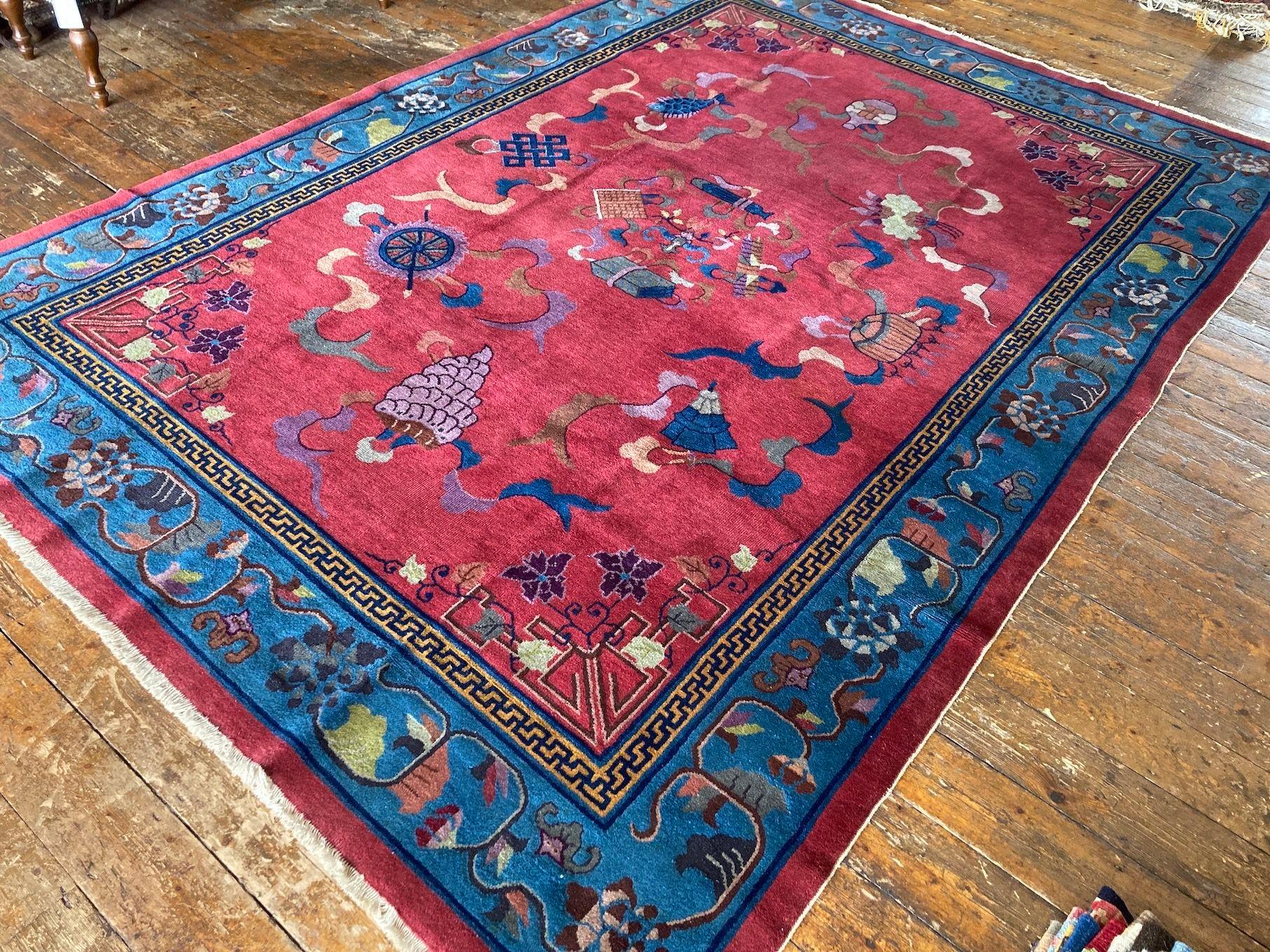 Antique Chinese Art Deco Carpet 3.02m X 2.16m In Good Condition For Sale In St. Albans, GB