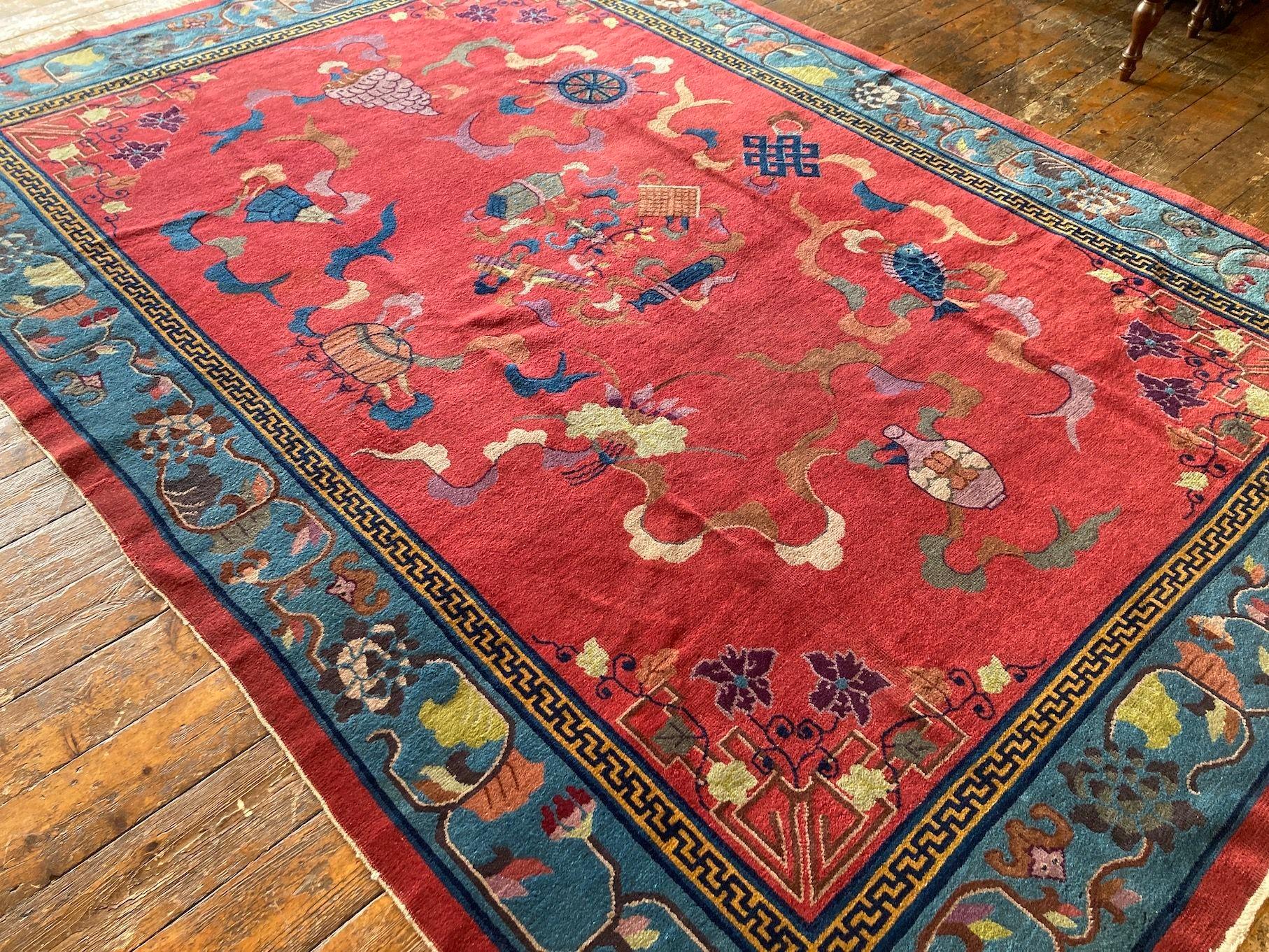 Early 20th Century Antique Chinese Art Deco Carpet 3.02m X 2.16m For Sale