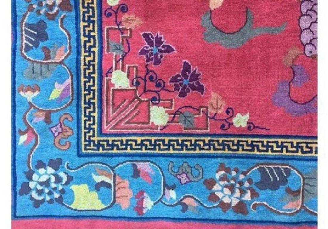 Wool Antique Chinese Art Deco Carpet 3.02m X 2.16m For Sale
