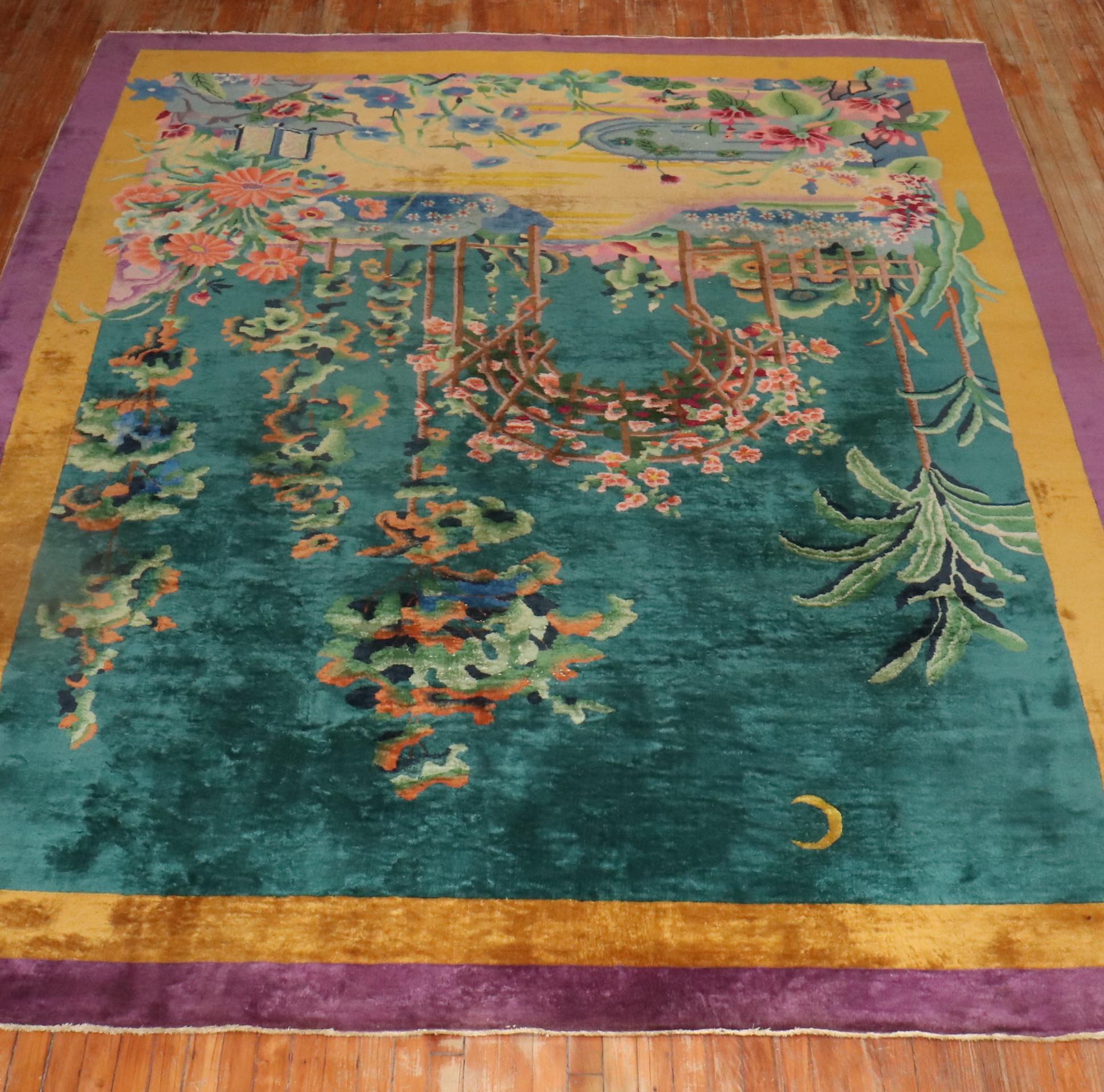Chinese Chippendale Glamorous Antique Chinese Art Deco Carpet For Sale