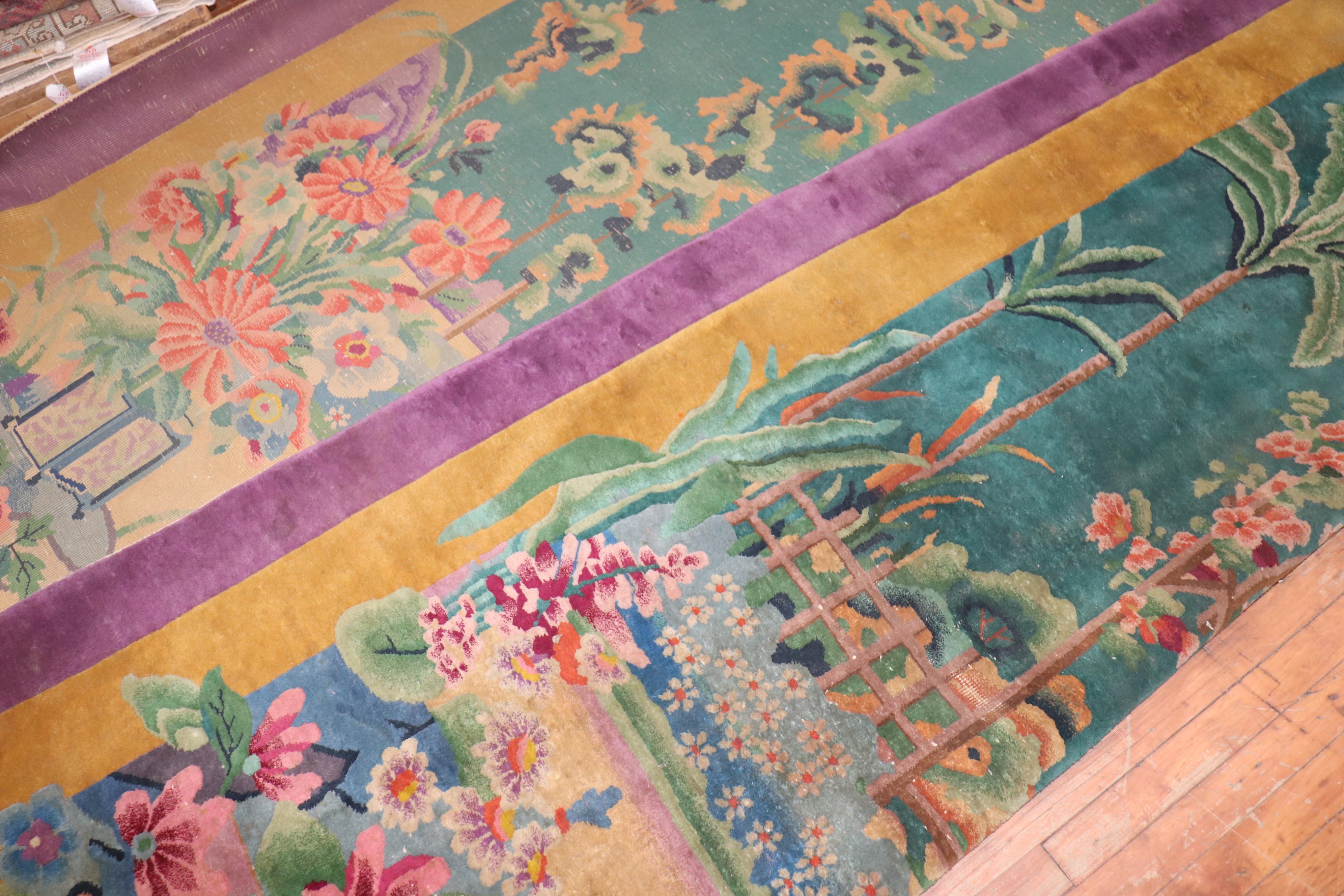 Hand-Knotted Glamorous Antique Chinese Art Deco Carpet For Sale