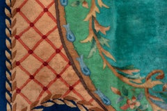 Antique Chinese Art Deco Carpet, Turquouse Field, Savonnerie Design