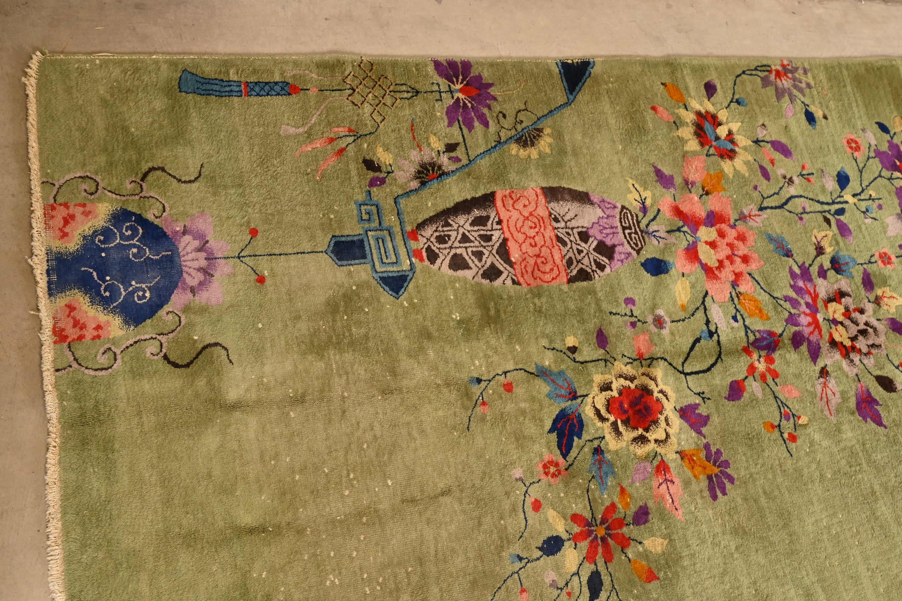 Antique Chinese Art Deco Hand-Knotted Room Size Wool Rug, Circa 1930s 8