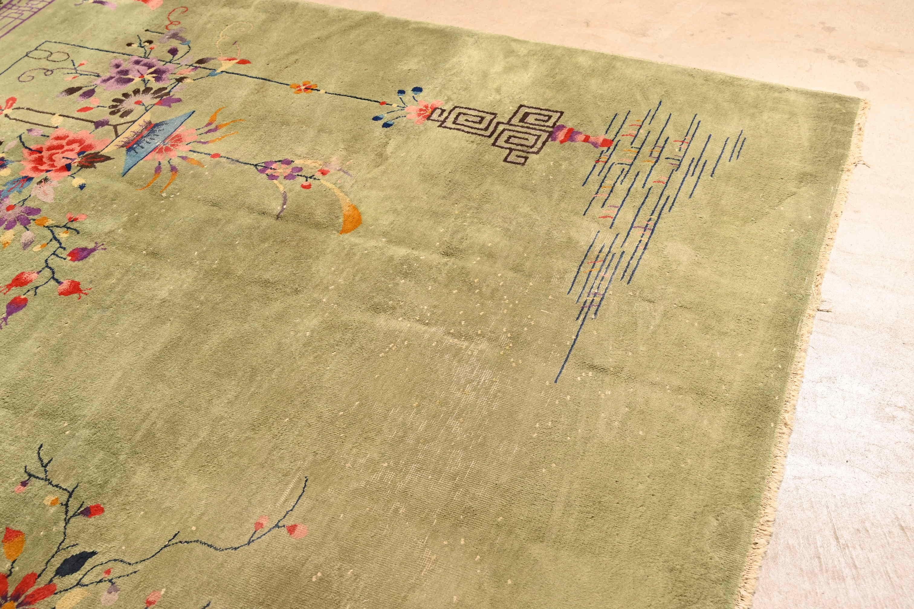 Antique Chinese Art Deco Hand-Knotted Room Size Wool Rug, Circa 1930s 10