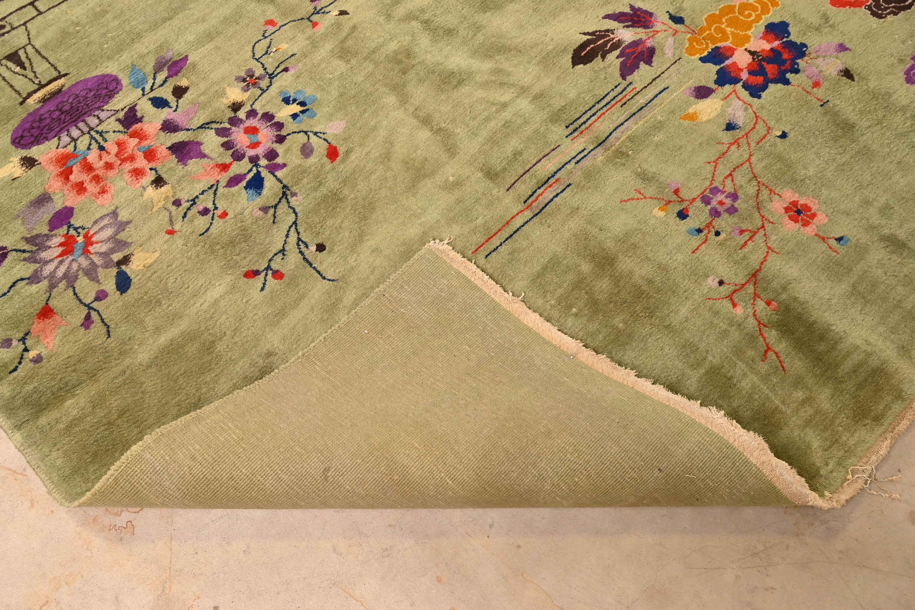 Antique Chinese Art Deco Hand-Knotted Room Size Wool Rug, Circa 1930s 12