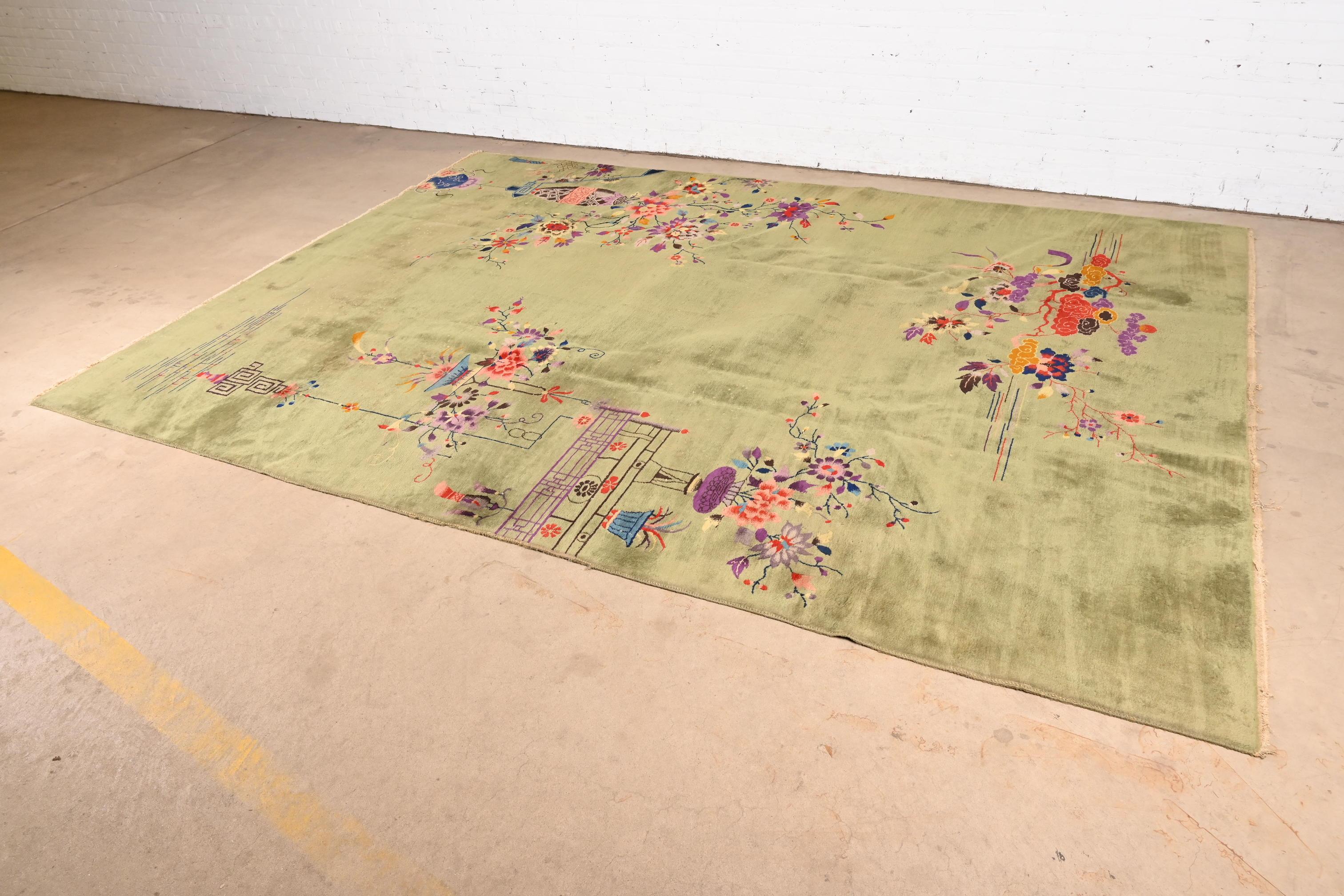Antique Chinese Art Deco Hand-Knotted Room Size Wool Rug, Circa 1930s 1