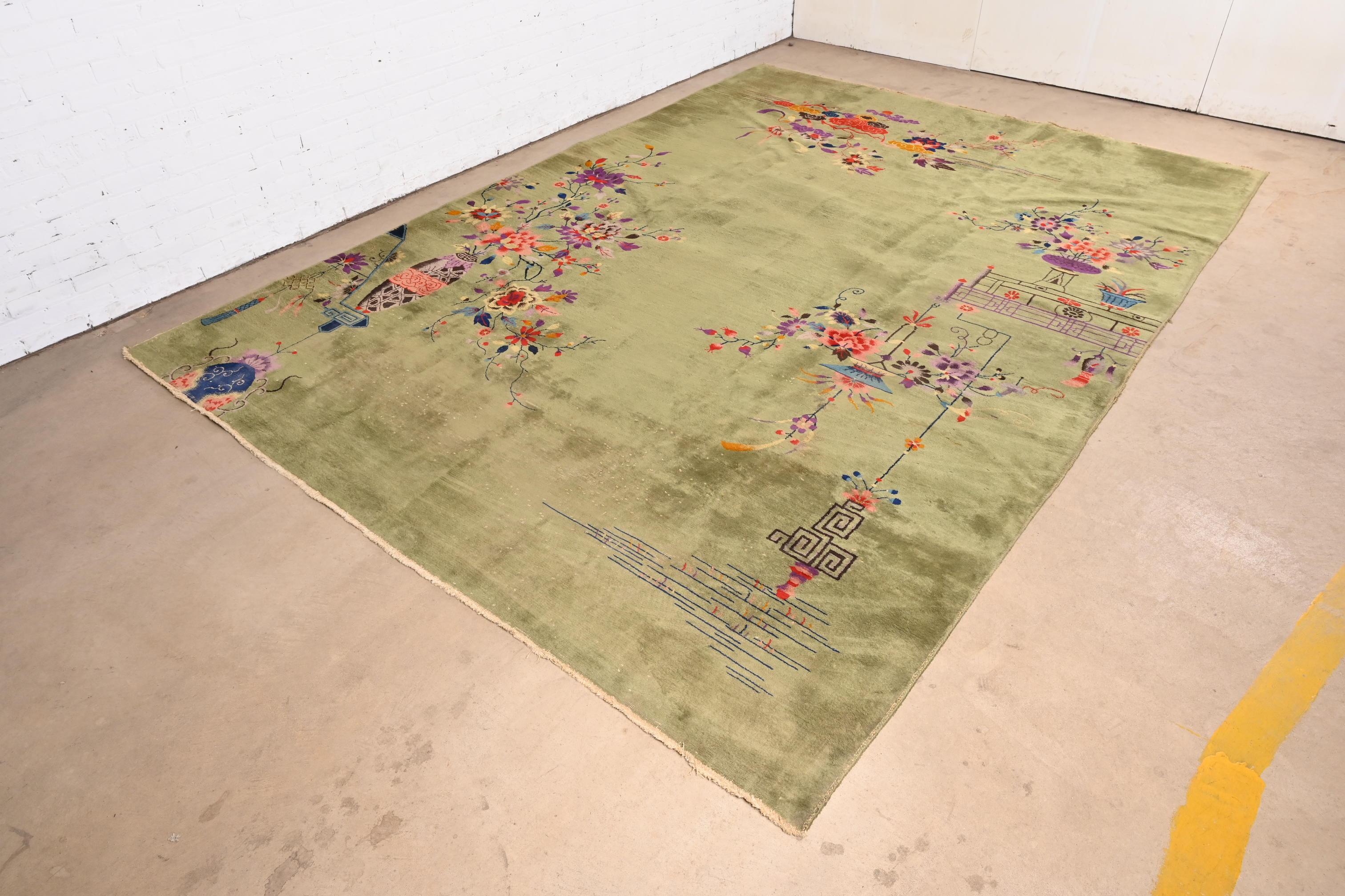 Antique Chinese Art Deco Hand-Knotted Room Size Wool Rug, Circa 1930s 2