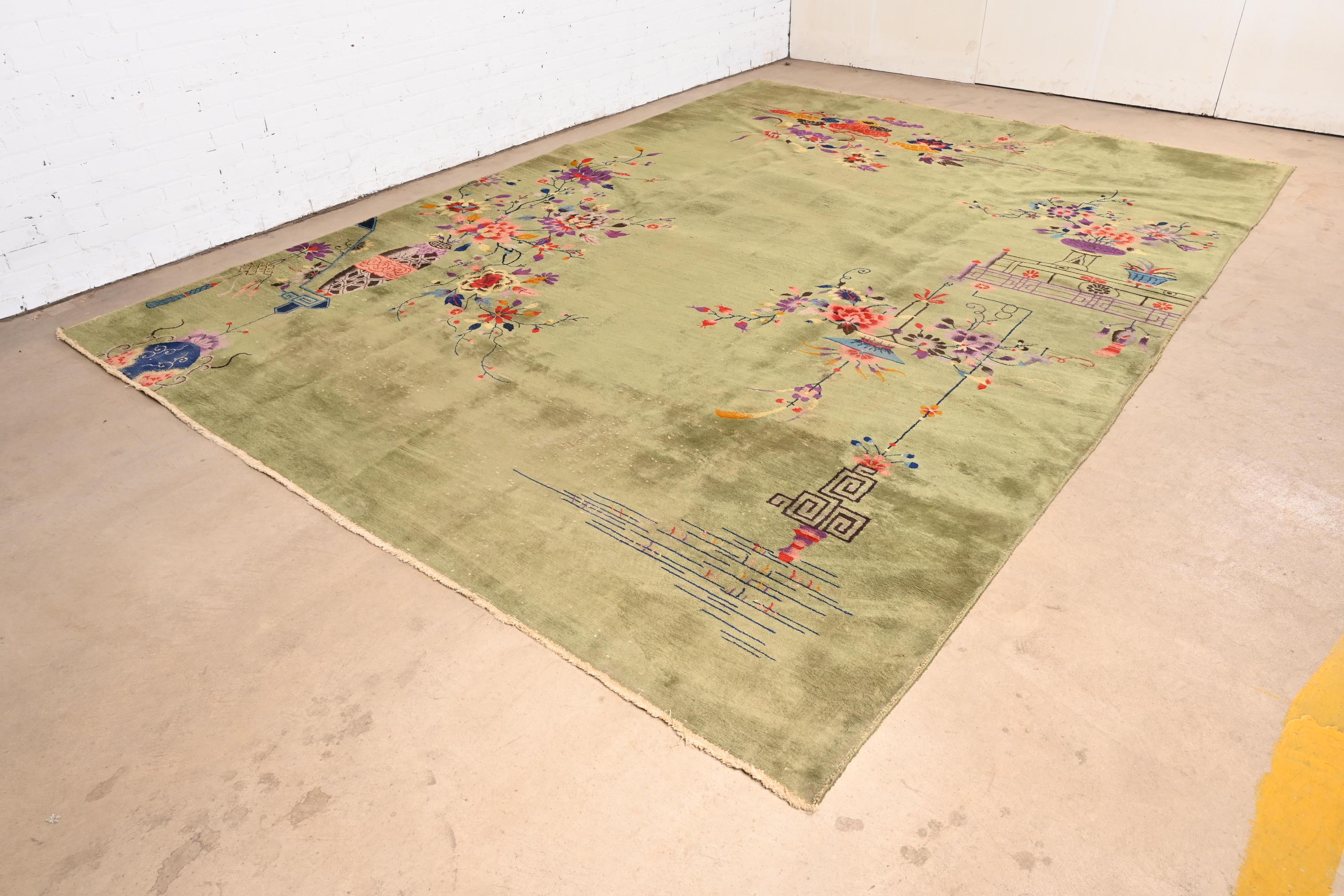 Antique Chinese Art Deco Hand-Knotted Room Size Wool Rug, Circa 1930s 3