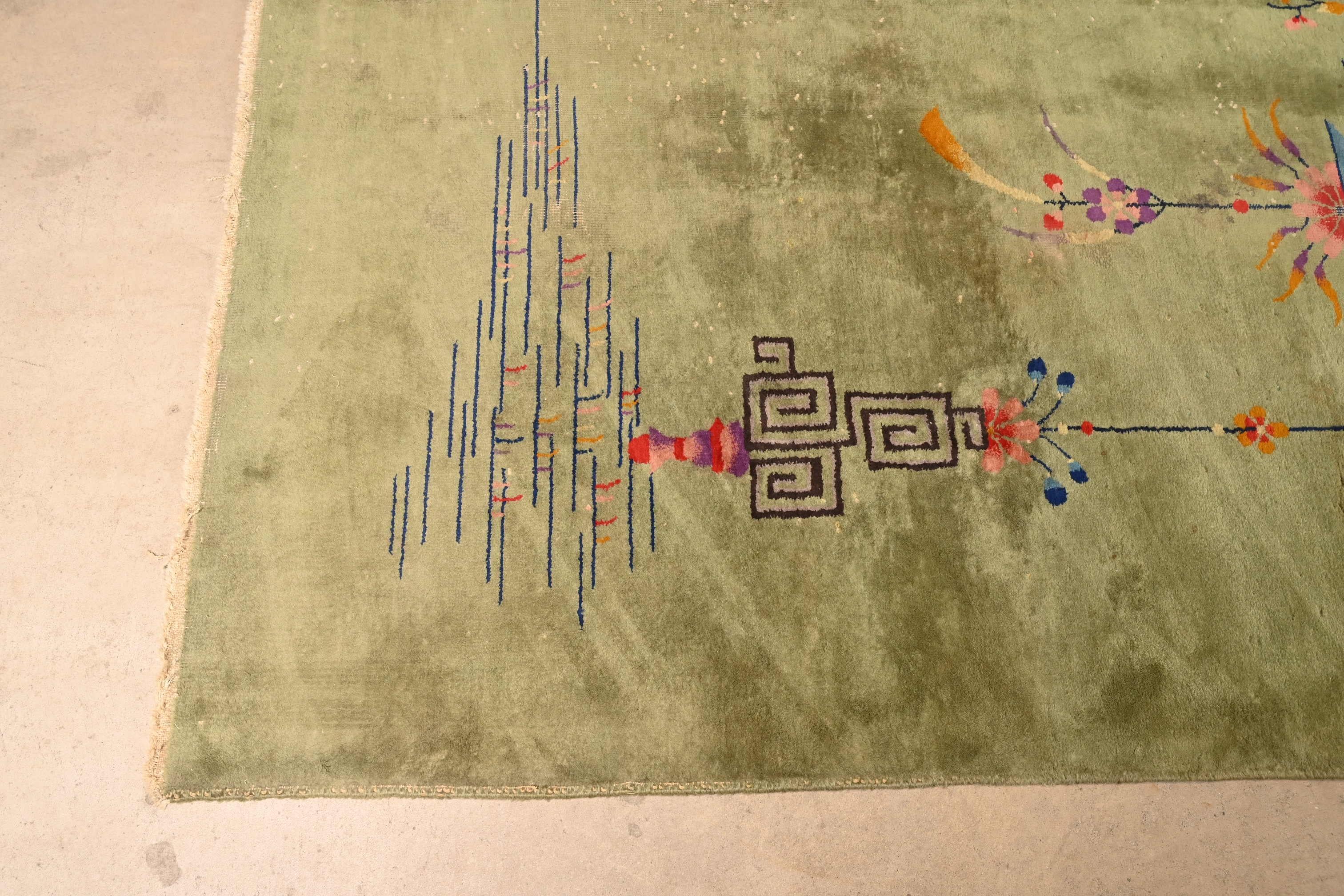 Antique Chinese Art Deco Hand-Knotted Room Size Wool Rug, Circa 1930s 4