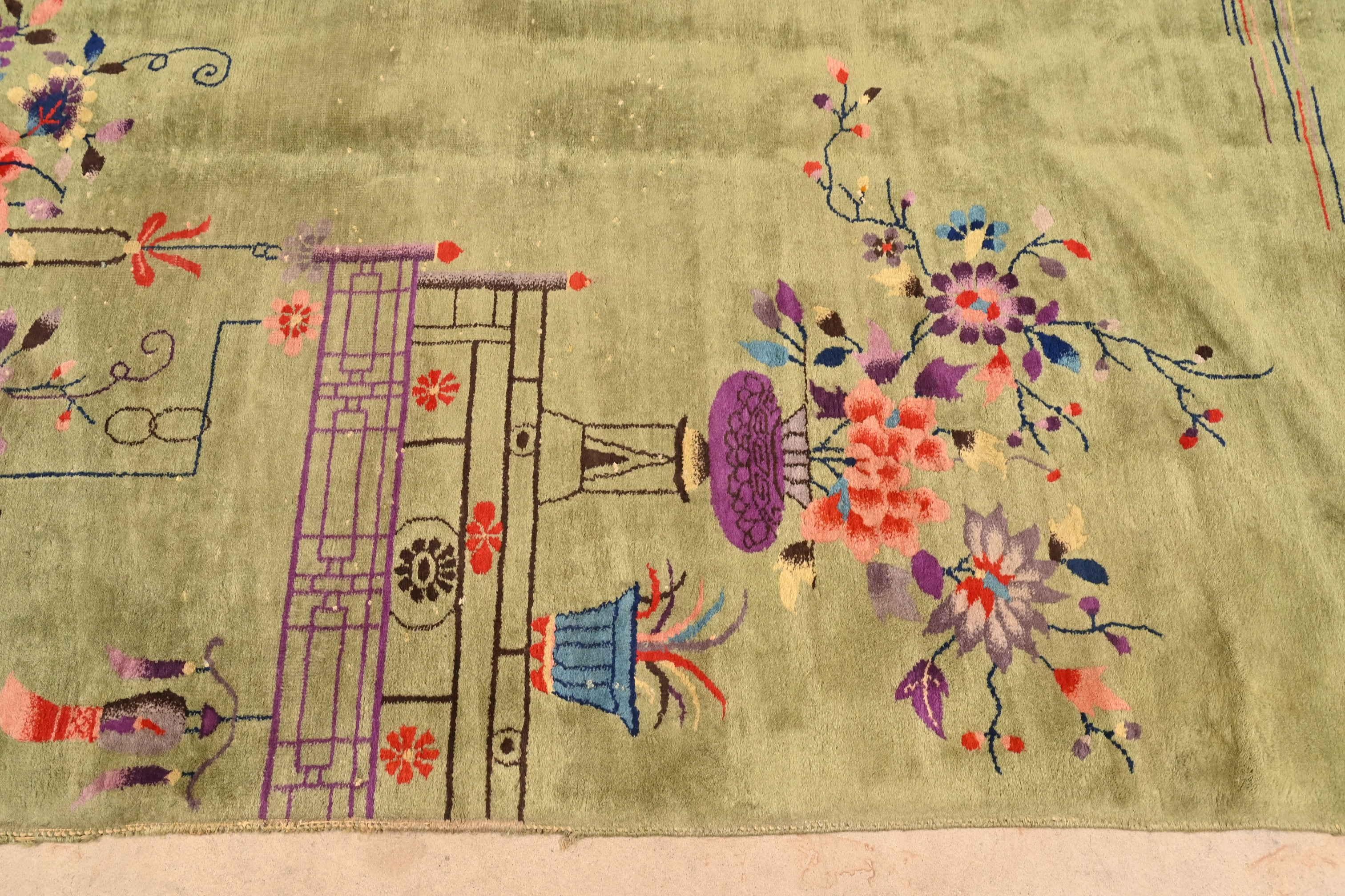 Antique Chinese Art Deco Hand-Knotted Room Size Wool Rug, Circa 1930s 5