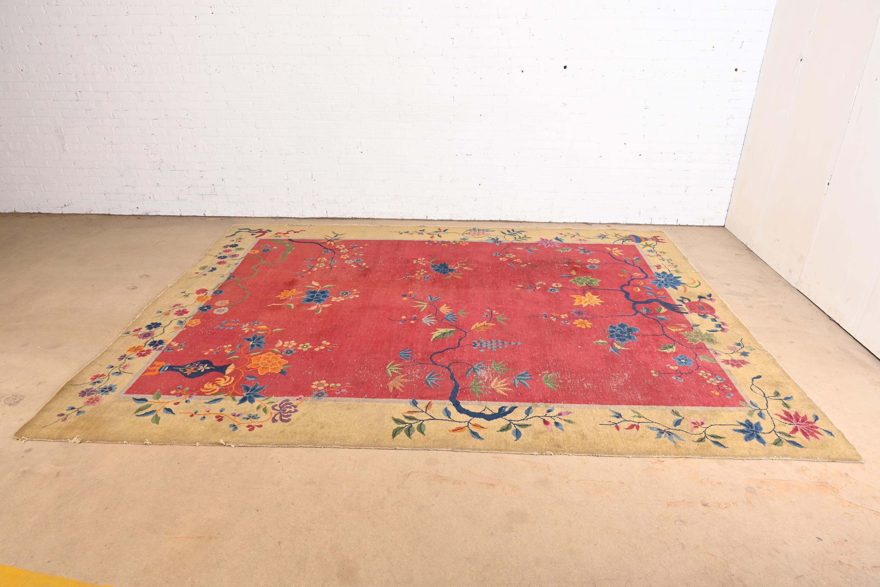 Art déco Antique tapis de laine Nichols Rugs, noué à la main, Circa 1920 en vente
