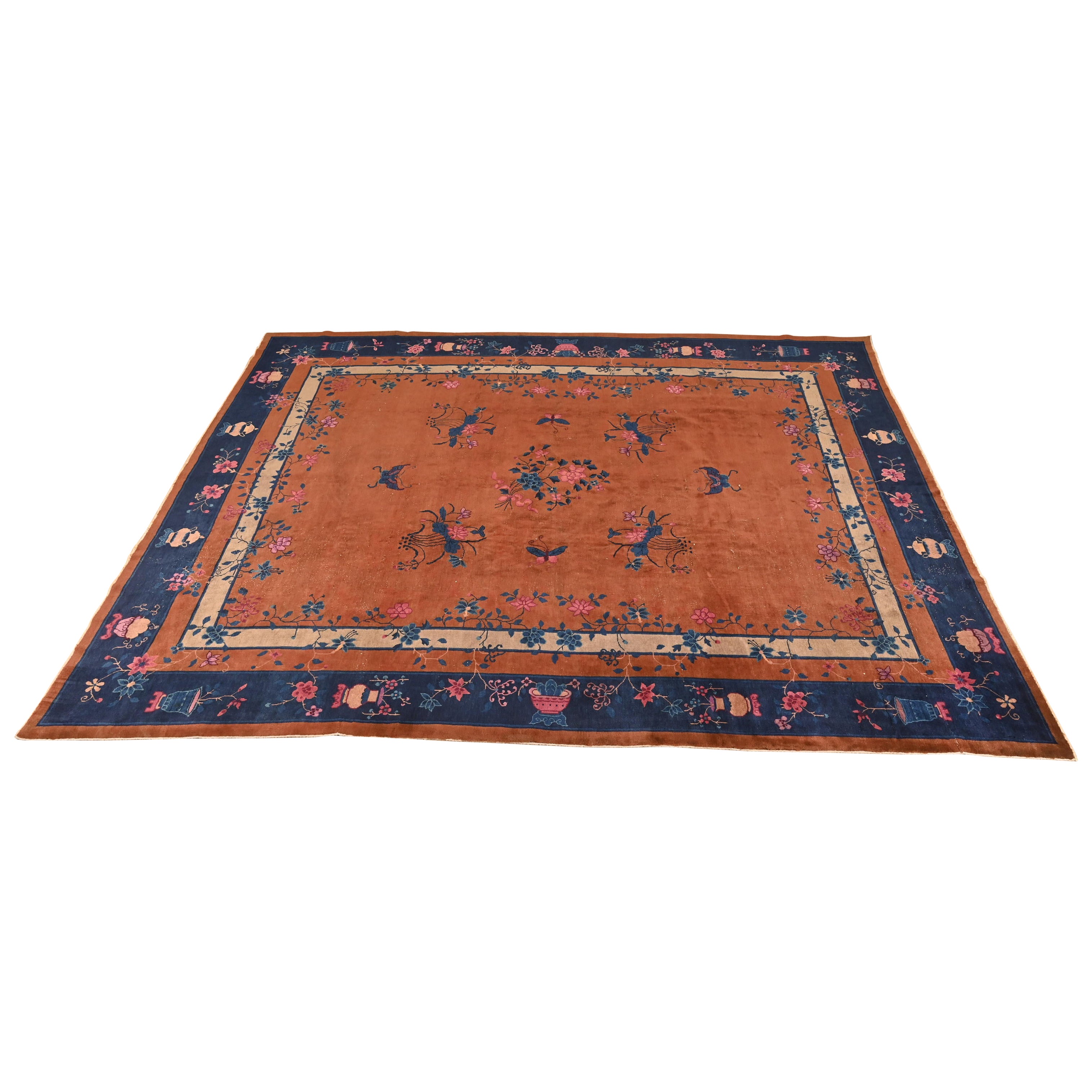 Antico tappeto cinese Art Deco Nichols Rugs annodato a mano in lana per la camera, Circa 1920