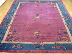 Antique Chinese Art Deco Oriental Rug in Room Size W Art Deco Motifs and Flowers