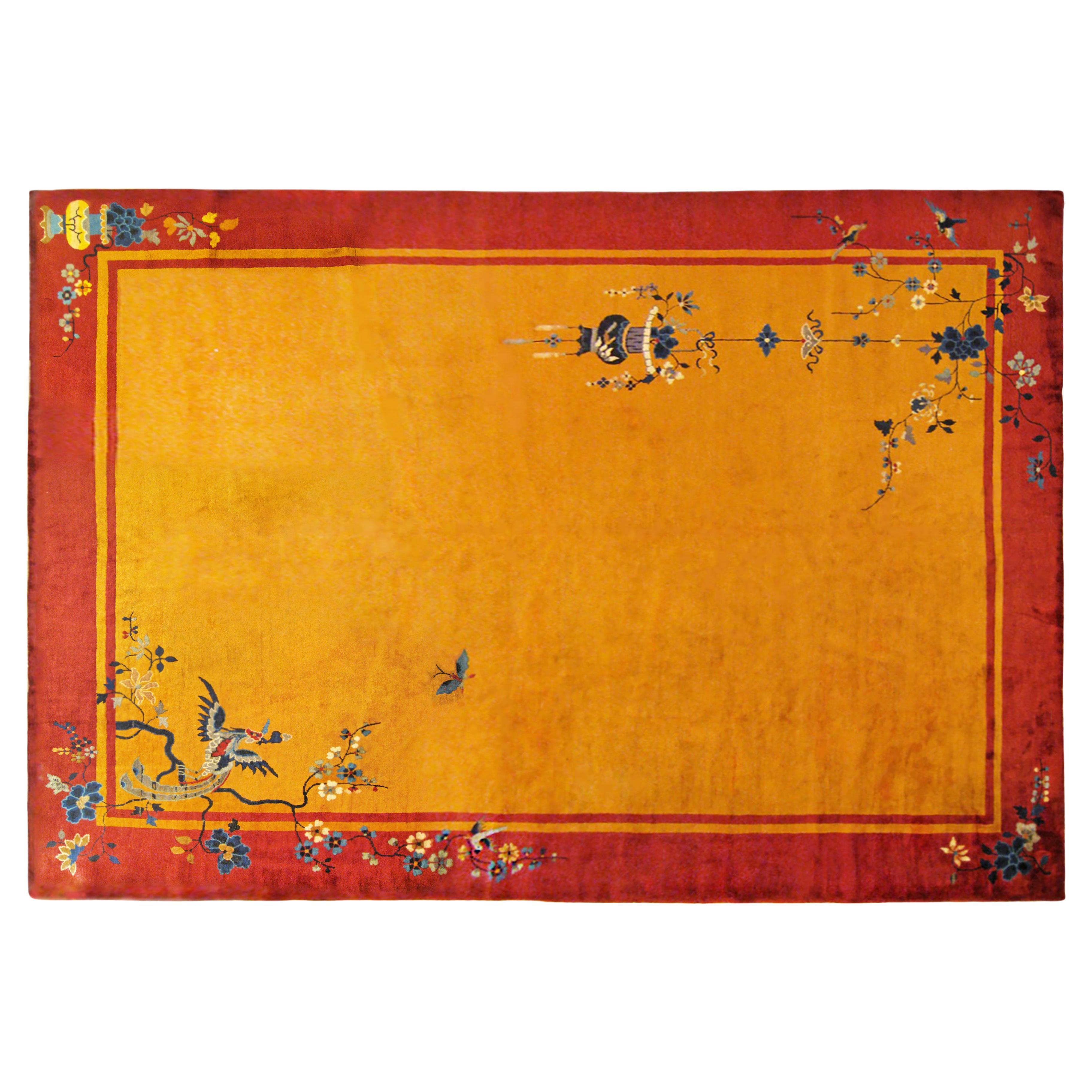 Tapis oriental Art Déco chinois ancien, taille de pièce, motifs Art Déco