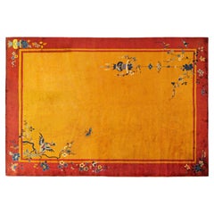 Tapis oriental Art Déco chinois ancien, taille de pièce, motifs Art Déco