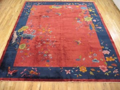 Antique Chinese Art deco Oriental Rug, in Room size W Chinese Motifs and Flowers