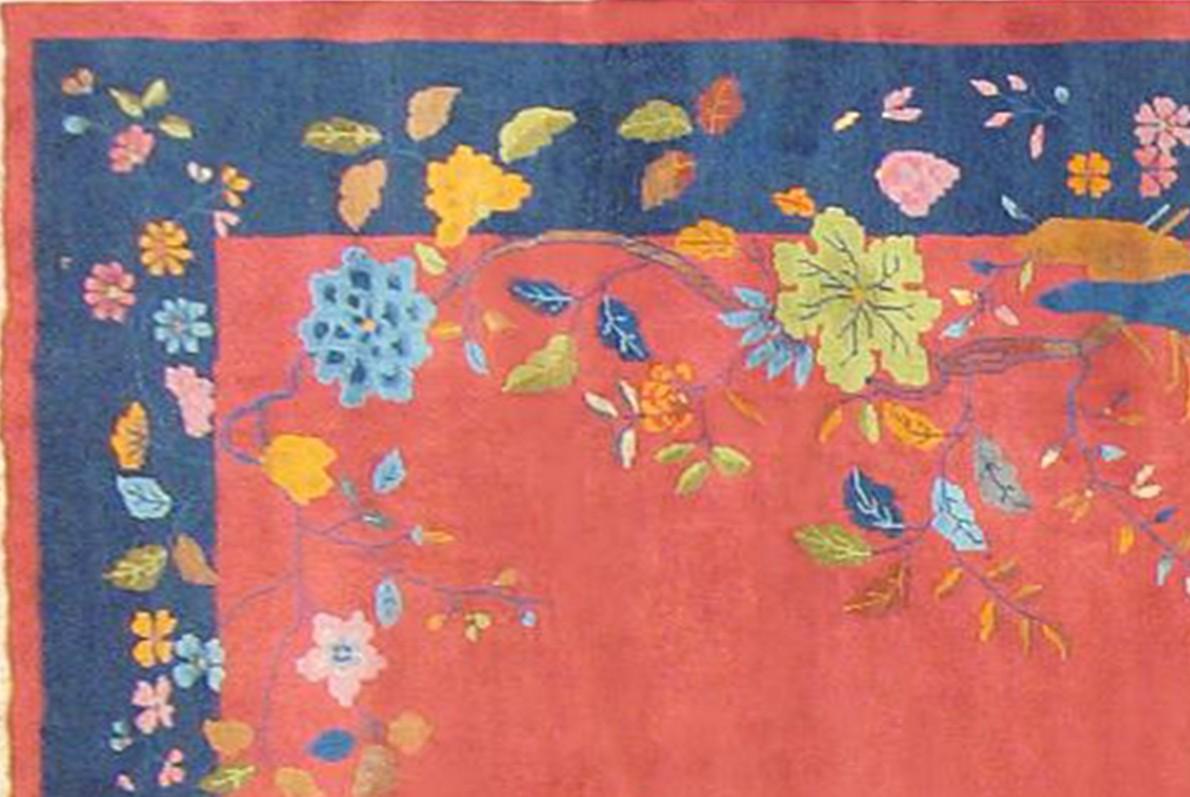 Persian Antique Chinese Art deco Oriental Rug, in Room size W Chinese Motifs and Flowers For Sale
