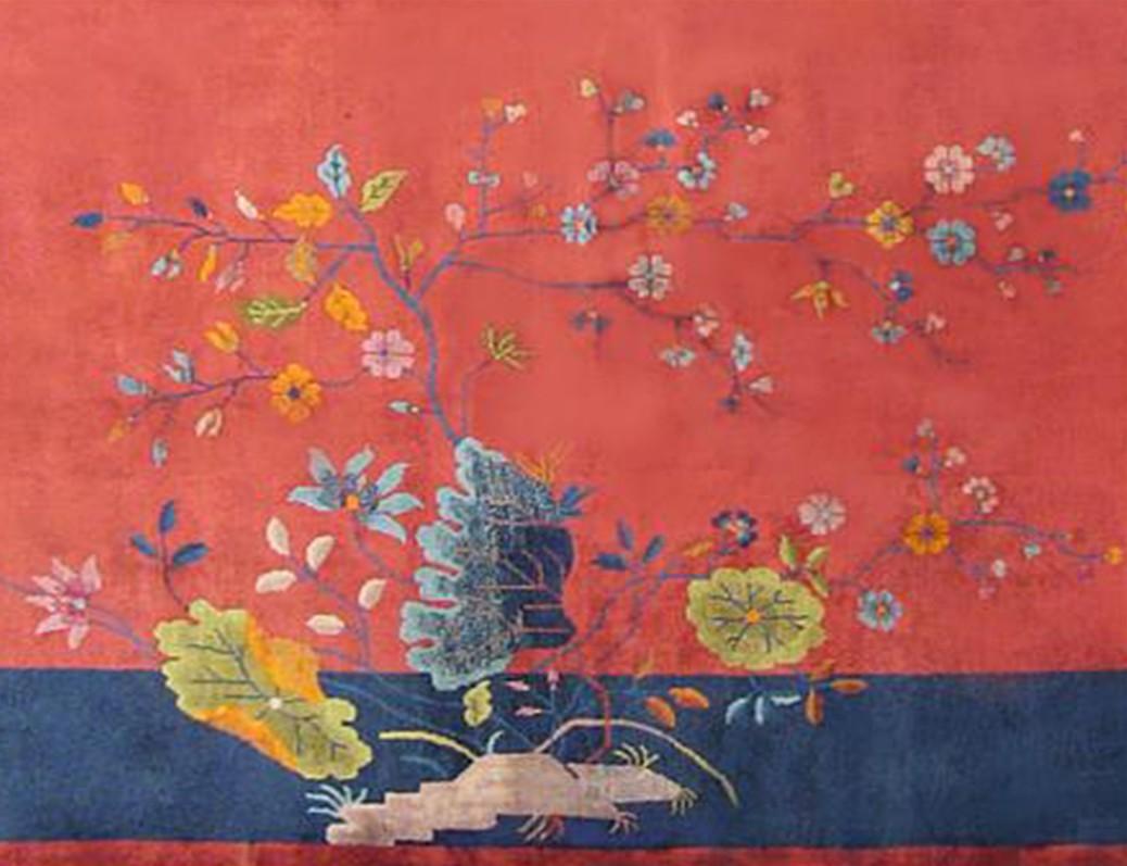 Hand-Knotted Antique Chinese Art deco Oriental Rug, in Room size W Chinese Motifs and Flowers For Sale