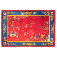 Antiker chinesischer Art-Déco- Orientalischer Teppich in Zimmergröße mit chinesischen Motiven und Blumen