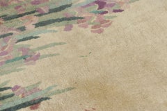 Antique Chinese Art Deco Oval Rug with Rising Irises and Lilac Border