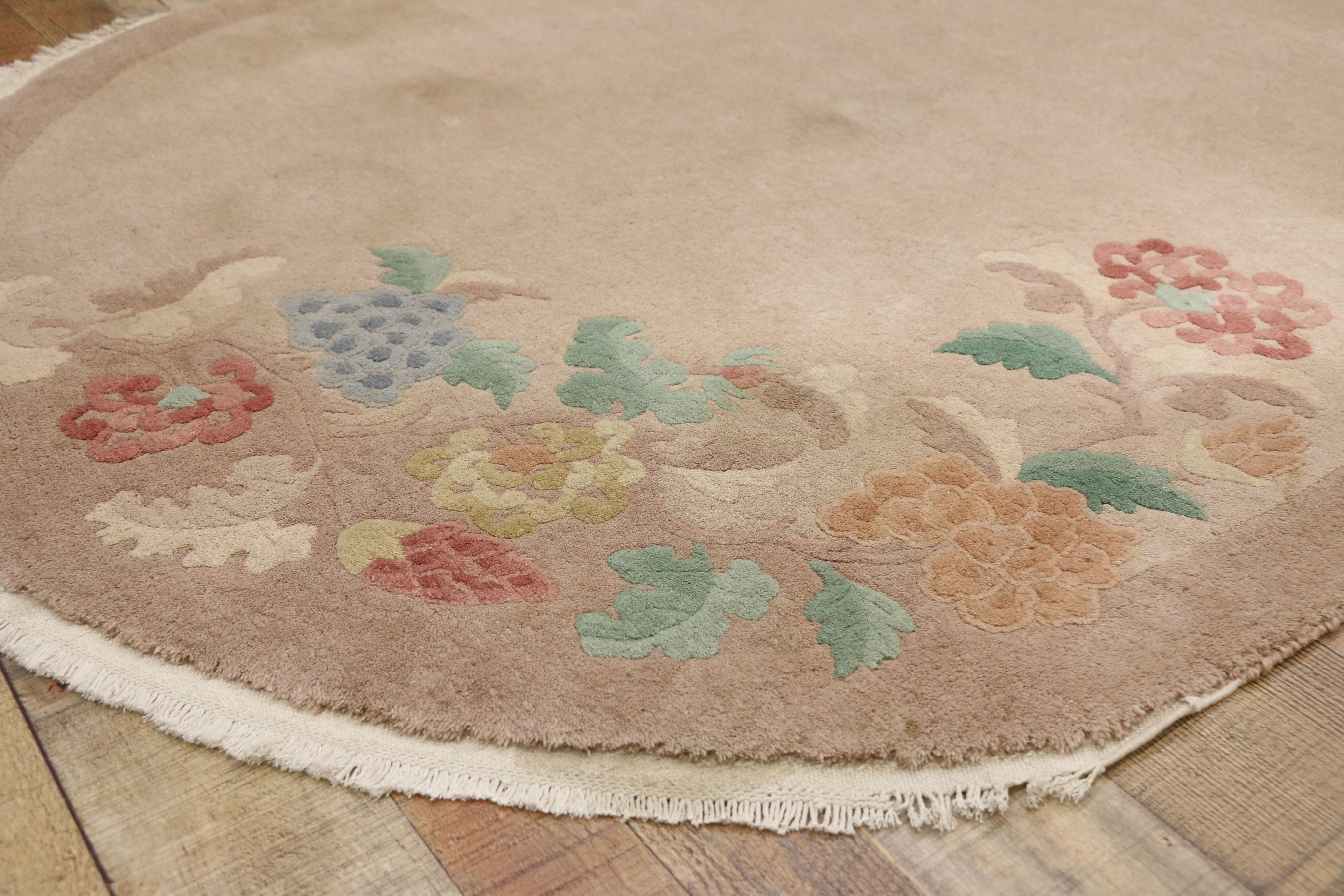 Wool Antique Chinese Art Deco Oval Rug with Traditional Chinoiserie Style For Sale