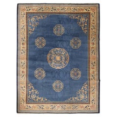 Antique Chinese Art Deco Peking Rug 274×348cm Blue Field Birds 9×12 c.1920