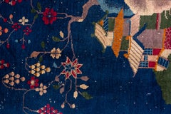 Antique Chinese Art Deco Peking Rug, Dark Blue Field, Red & Lilac Borders