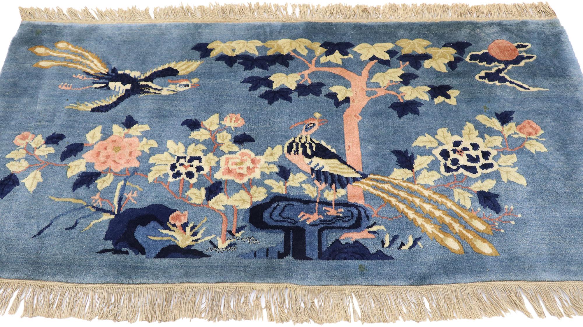 Art déco Ancien tapis pictural chinois Art Déco avec style Chinoiserie Chic en vente