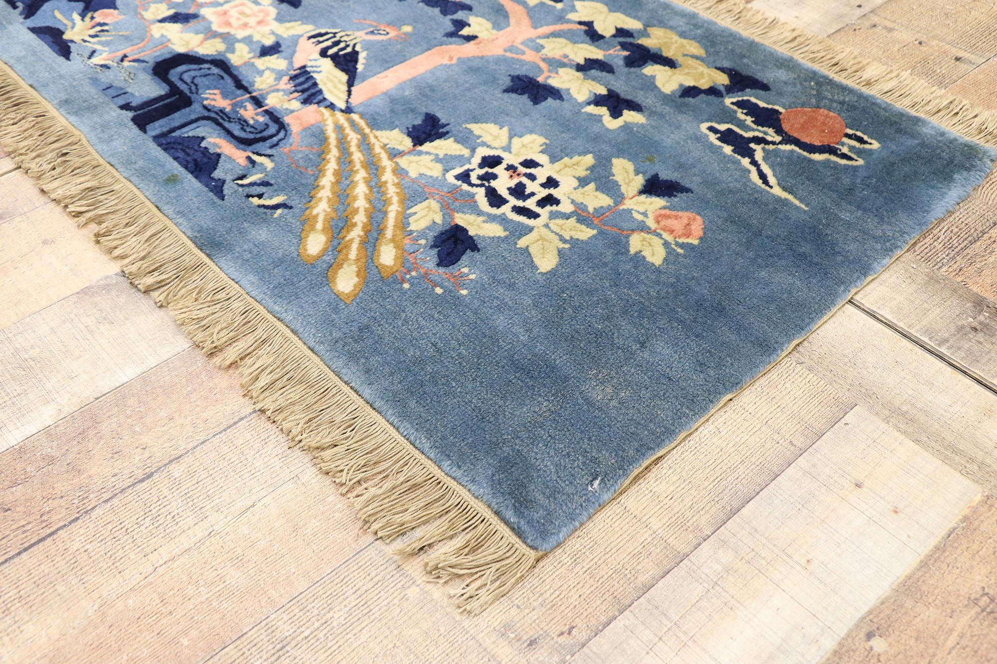 20th Century Antique Chinese Art Deco Pictorial Rug with Chinoiserie Chic Style For Sale