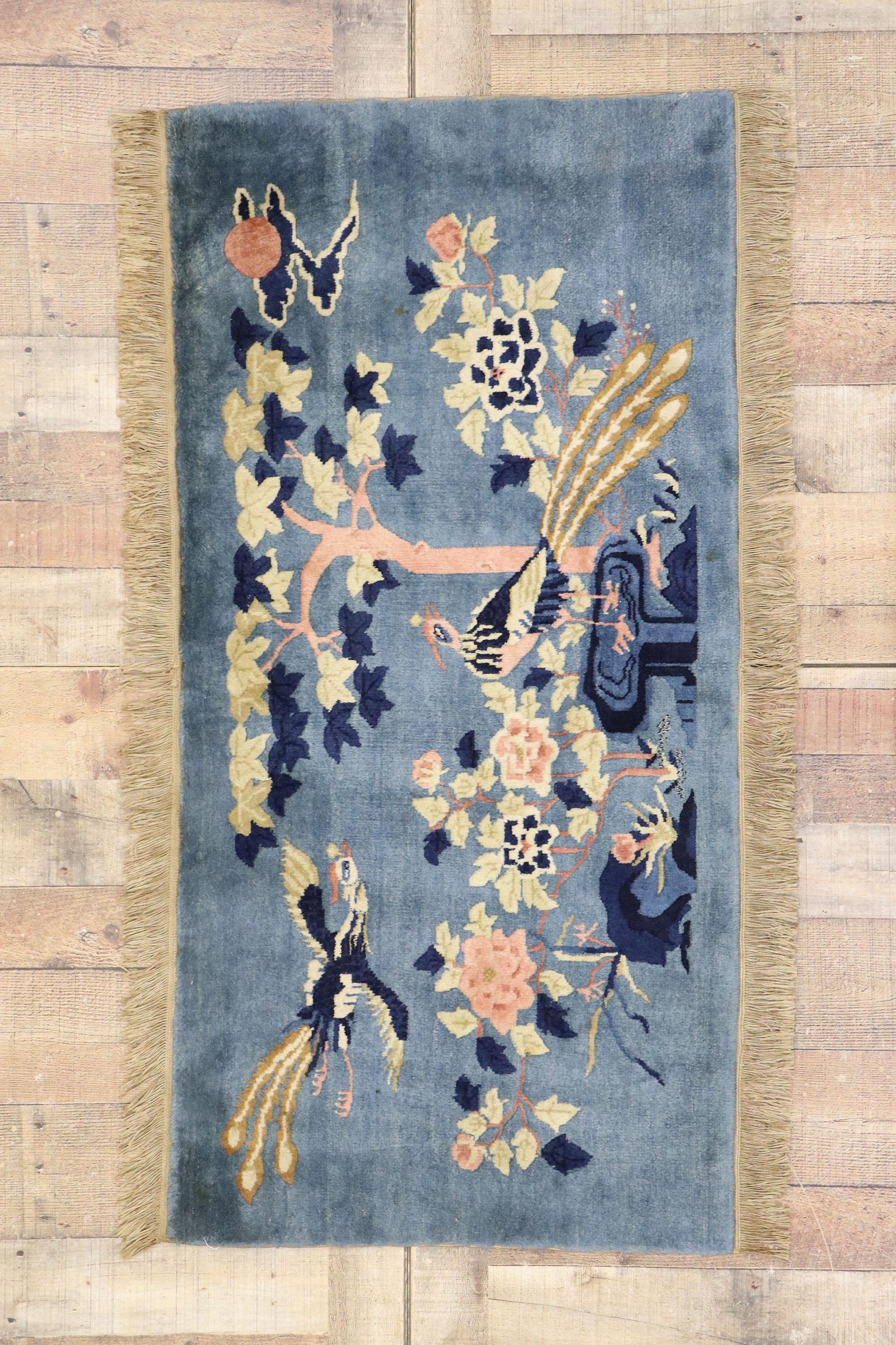 Antique Chinese Art Deco Pictorial Rug with Chinoiserie Chic Style For Sale 1