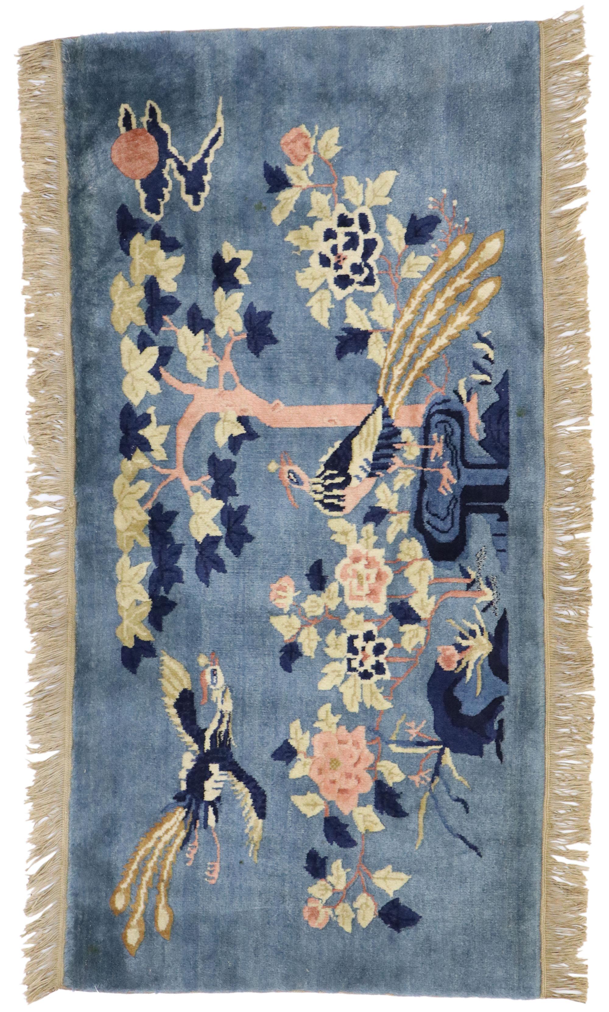 Ancien tapis pictural chinois Art Déco avec style Chinoiserie Chic en vente 2