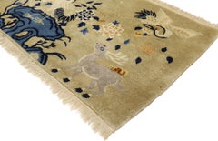 Antique Chinese Art Deco Pictorial Rug with Cranes and Deer