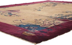 Antique Chinese Art Deco Pictorial Rug with Gazebo and Pagoda Scene