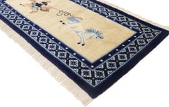 Antique Chinese Art Deco Pictorial Rug with Samurai and Wild Horse