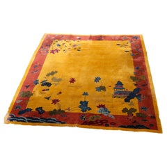 Antique Chinese Art Deco Room Size Oriental Wool Rug, Circa 1930