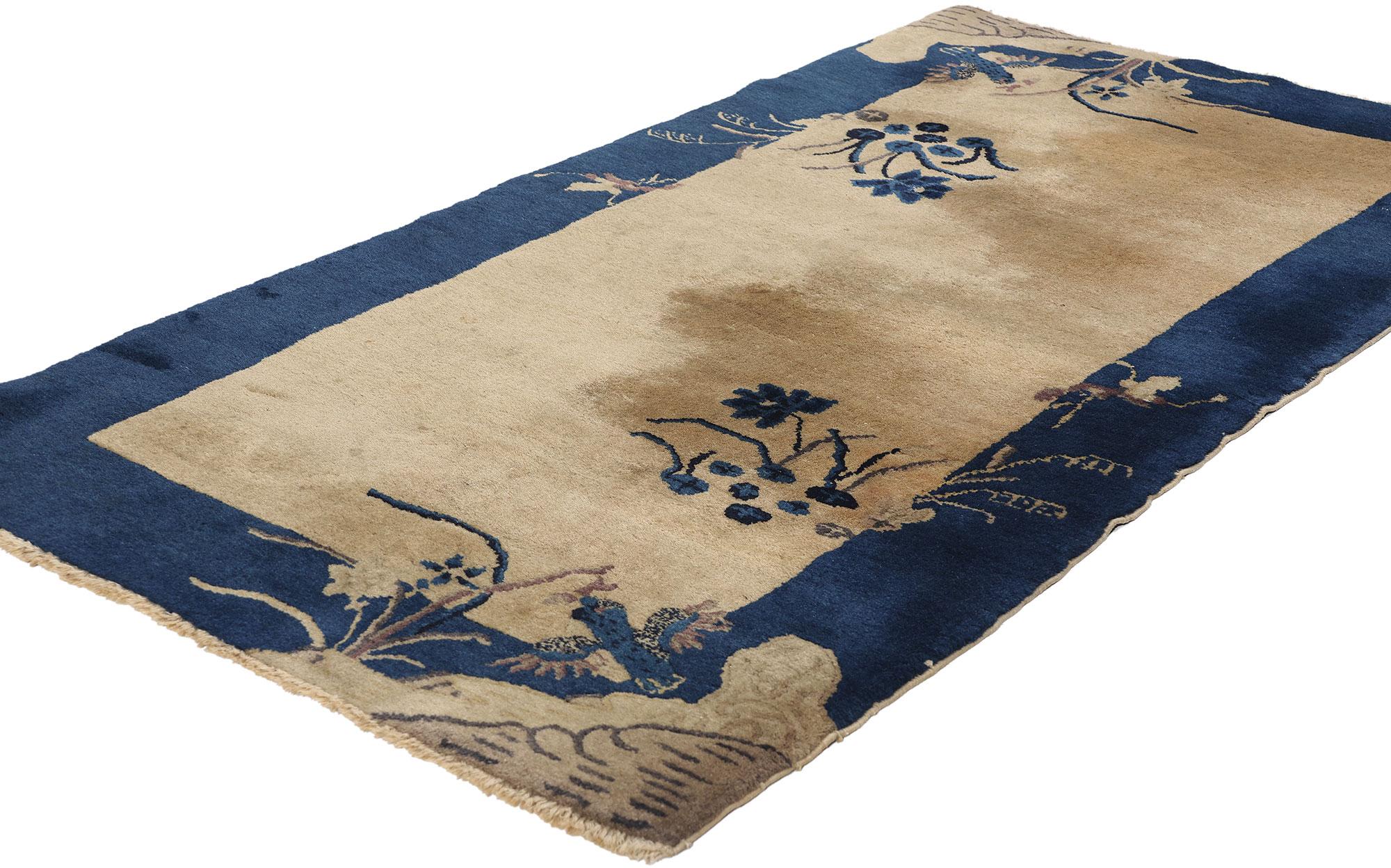 78978 Tapis chinois antique Art déco, 02'07 x 04'10. Ce tapis Art déco chinois antique en laine noué à la main est un mélange captivant de simplicité, d'élégance et d'art symbolique, s'inspirant des célèbres designs de Walter Nichols dans les années