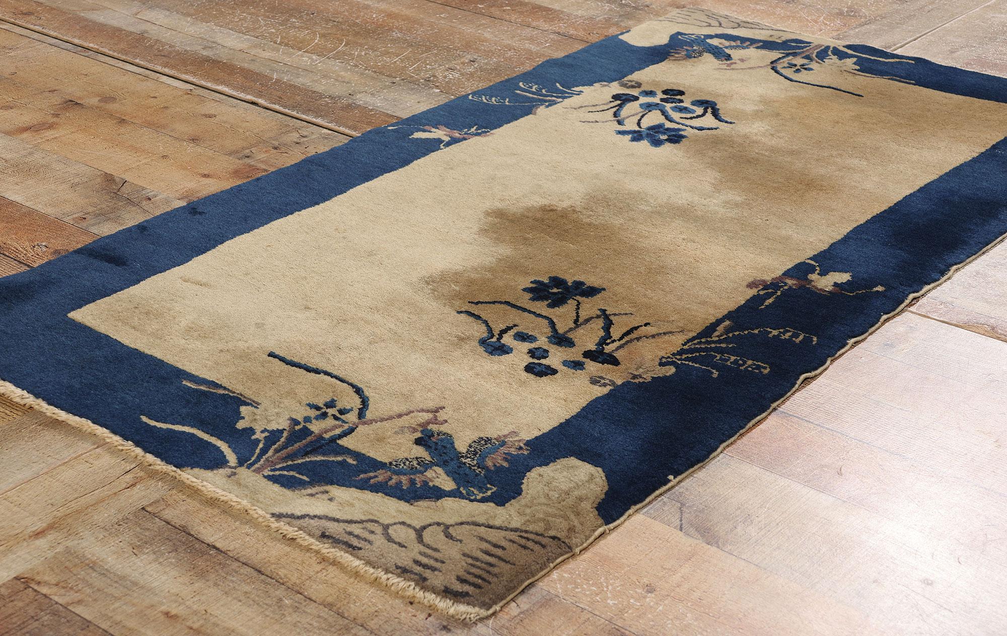 Laine Tapis Art déco chinois ancien, 02'07 x 04'10 en vente