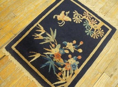 1920s Blue Foliate Antique Chinese Art Deco Rug 1'7'' x 2' Knotted Wool Carpet