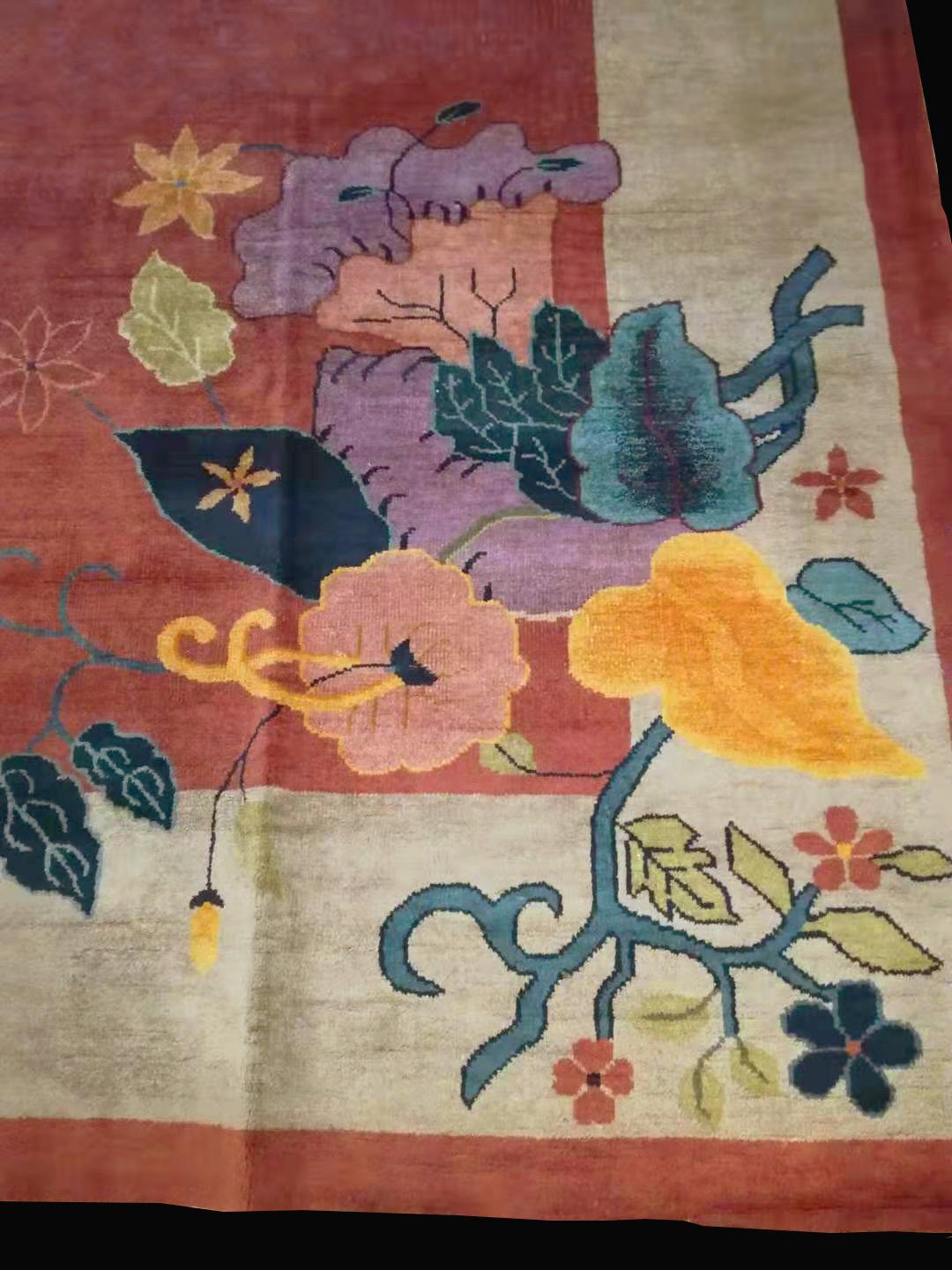 Antique Chinese Art Deco rug with pink color and 10' 0