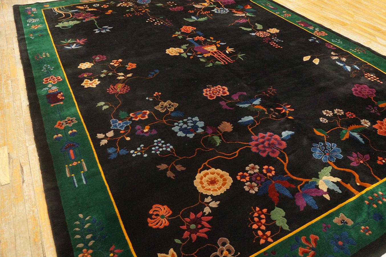 1920s Black Chinese Art Deco Carpet ( 10' x 13' 6