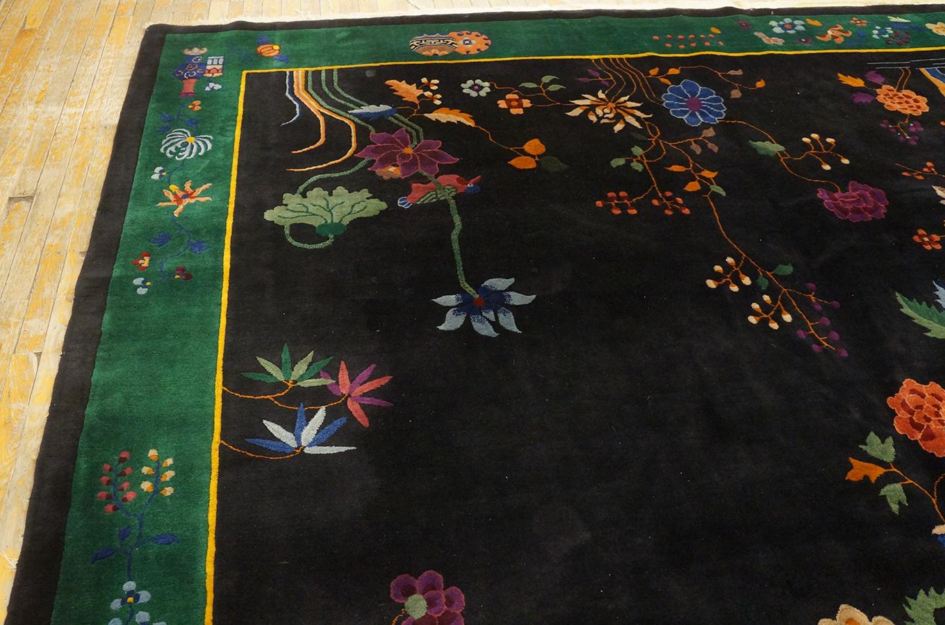 1920s Black Chinese Art Deco Carpet ( 10' x 13' 6