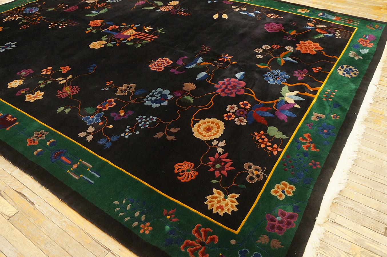 1920s Black Chinese Art Deco Carpet ( 10' x 13' 6