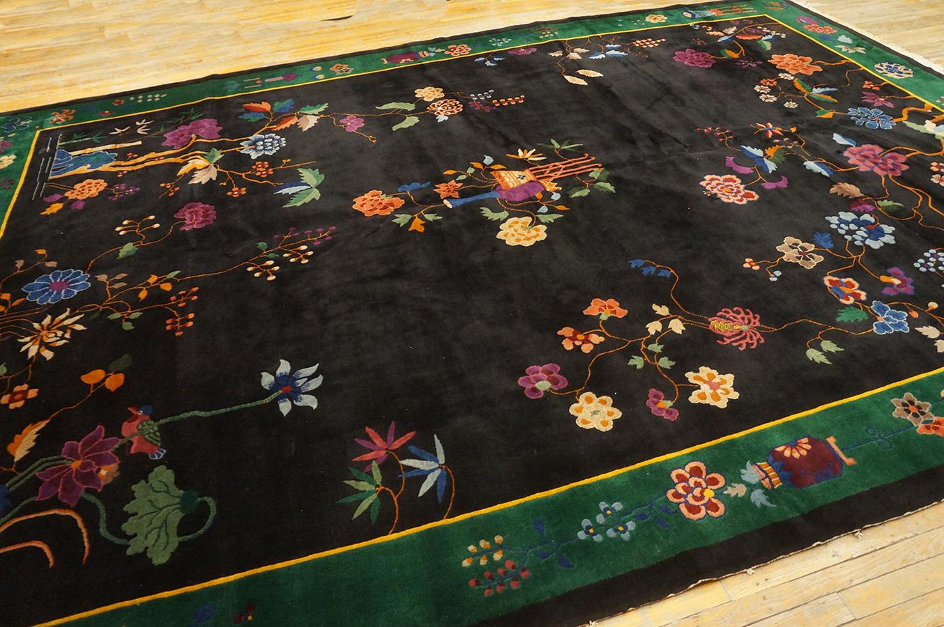 1920s Black Chinese Art Deco Carpet ( 10' x 13' 6