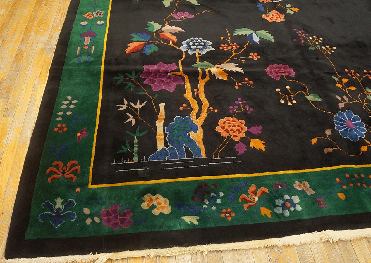 Early 20th Century 1920s Black Chinese Art Deco Carpet ( 10' x 13' 6